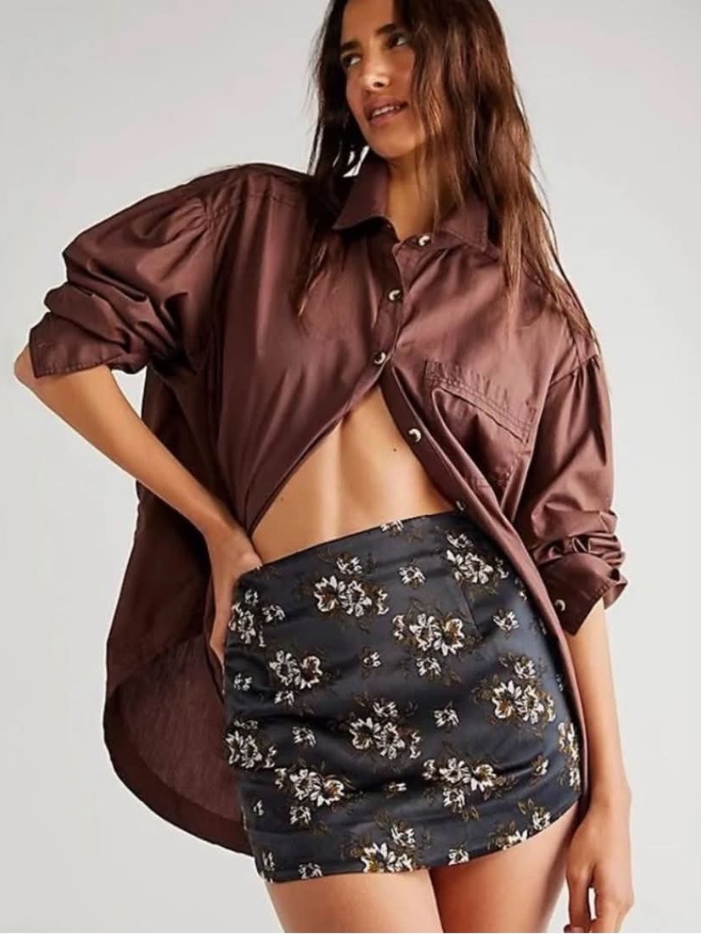 Free People Floral Jacquard Mini Skirt in Black